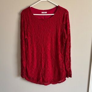 Soteer Red Lace Long Sleeve Blouse